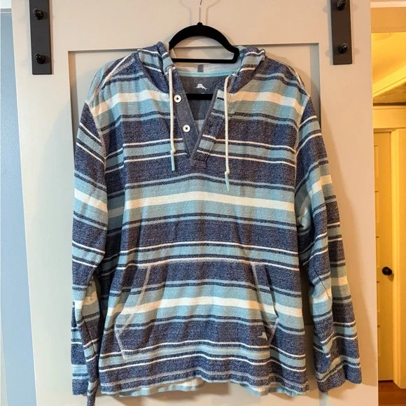 Tommy Bahama Blue and White Striped Baja Cotton Hoodie - Picture 1 of 11